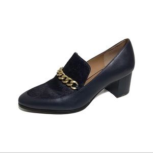 Calvin Klein Navy Chunky Gold Chain Loafers Sz-8